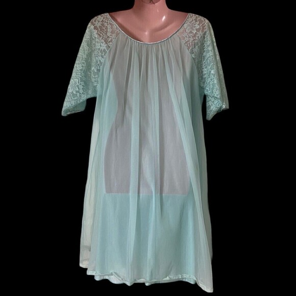Vintage Vanity Fair Women's Robe Dressing Gown M Blue Chiffon Lace Nylon - Picture 3 of 5